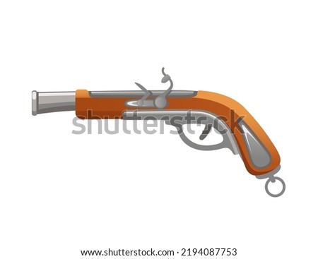 Old flintlock pirate pistol pirate hand weapon vector illustration isolated on white background