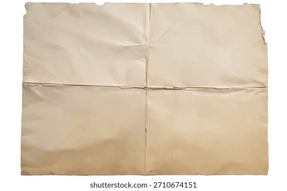 Folha de papel dobrada antiga, ilustração vetorial realista de textura de papel antiga isolada no fundo branco