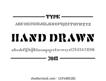 Old font. Hand drawn type face. Vector typography illustration. Alphabet design for logo, lettering and prints.