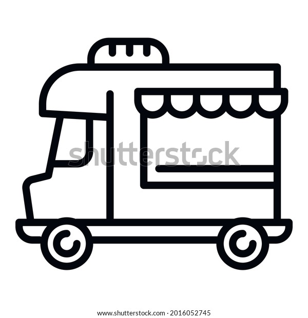 Old food truck icon. Outline\
old food truck vector icon for web design isolated on white\
background