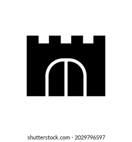 Old fortress gate icon. Black silhouette. Front view. Vector simple flat graphic illustration. The isolated object on a white background. Isolate.