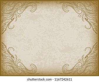 Old frame with the blacked out edges and a blank space for text. Retro vintage greeting card, invitation or template for notes.