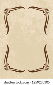 Old frame with the blacked out edges and a blank space for text. Retro vintage greeting card, invitation or template for notes.