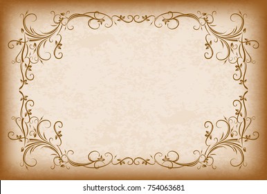Old frame with the blacked out edges and a blank space for text. Retro vintage greeting card, invitation or template for notes.