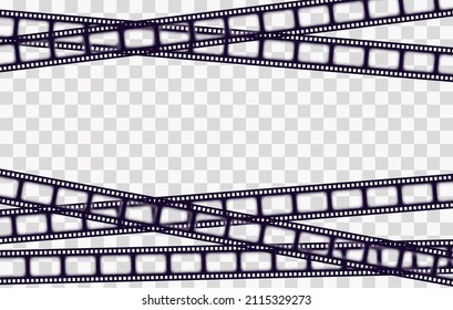 Old frame cinematic in retro style on transparent background. Vintage cinema movie strip vector illustration. Film border cinema design element.