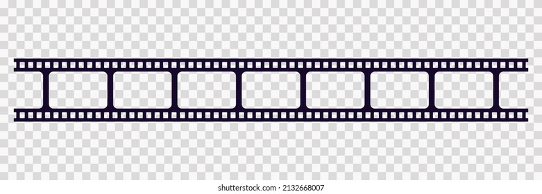 Old frame cinematic in retro style on transparent background. Vintage cinema movie strip vector illustration. Film border cinema design element.
