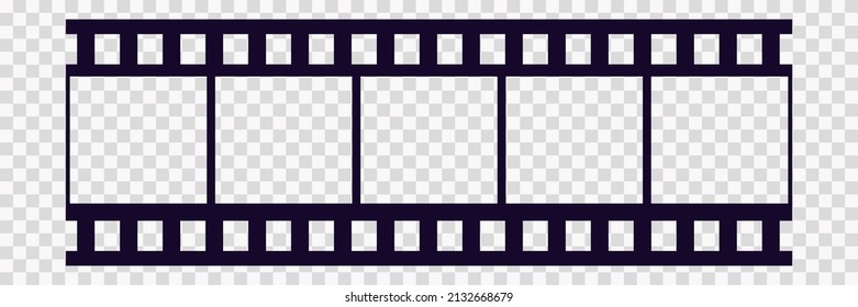 Old frame cinematic in retro style on transparent background. Vintage cinema movie strip vector illustration. Film border cinema design element.