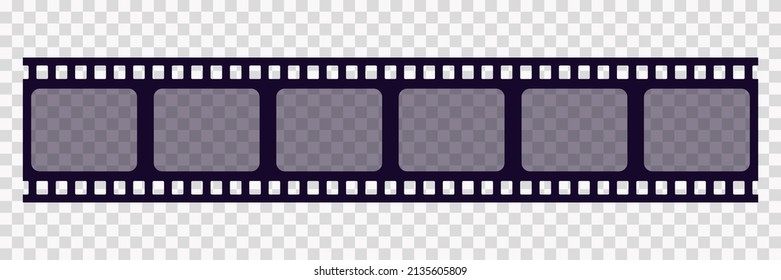 Old frame cinematic in retro style on transparent background. Vintage cinema movie strip vector illustration. Film border cinema design element.