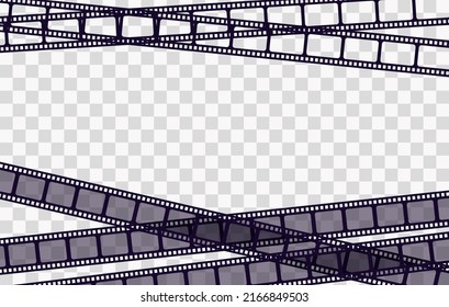 Old frame cinematic in retro style on transparent background. Vintage cinema movie strip vector illustration. Film border cinema design element.