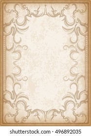 Old frame on aged paper with dark edges and a blank space for text. Retro vintage greeting card or invitation.