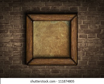 old frame on a brick wall