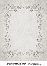 Old frame on grunge style background with blank space for text. Retro vintage greeting card or invitation.