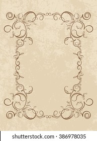 Old frame with space for text. Retro vintage greeting card, invitation or template for notes.