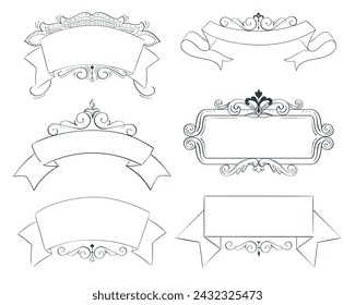 Old frame, textbox,labels brush hand drawn with calligraphy design elements.Vector illustration