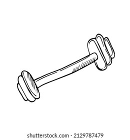 Old free flex gray gear crossbar isolated on white background. Freehand outline ink hand drawn picture sketchy in retro scrawl style pen on paper.