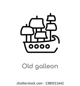 old galleon vector line icon. Simple element illustration. old galleon outline icon from nautical concept. Can be used for web and mobile