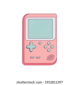 Old game console, 90s style. Vector illustration, isometry, on a white isolated background.