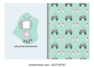 Old Game Controller card and seamless pattern