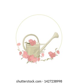 Old garden watering can. Vintage garden decor. Rose Stickers. Watering Can Pot Garden