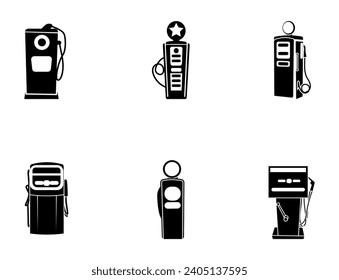 Old Gas Pump Vector Illustration Clip Art Vector Set, Old Gas Pump Isolated White Background. Gasoline Gas Station, Gas Pump Service, Fuel Power Transport Business Industrial Isolated.