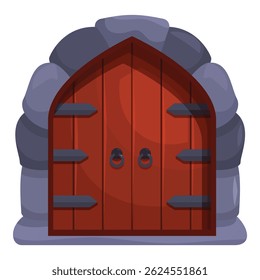 Old gate with metal hinges and circle handles is closing the entrance to castle or fortress