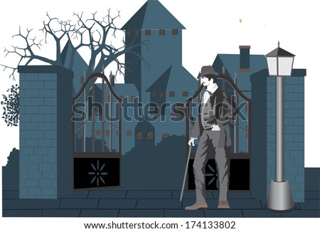 Old gate view vector illustration in vintage style