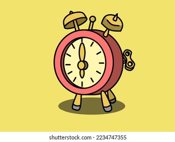 old generation alarm clock vector isolated yellow background.