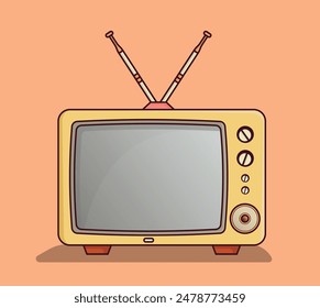 Ilustración plana de televisión de antena superior analógica de vieja generación