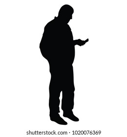 The old gentleman is sending a message on his mobile phone, vector