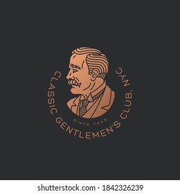 Old gentleman in a suit logo design template for a dark background. Vector illustration.