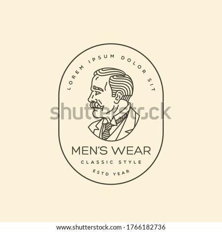 Old gentleman in a suit logo design template. Linear style. Vector illustration.