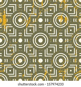 Old geometric seamless pattern, vintage vector repeat background with grunge texture.