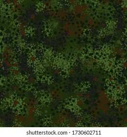 Old german flecktarn camouflage pattern background. Classic clothing style masking camo repeat print. Green and brown colors texture. Vector illustration.