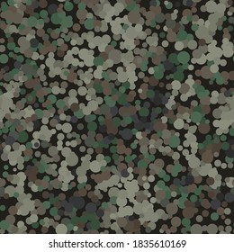 Old german flecktarn camouflage pattern background. Classic clothing style masking camo repeat print. Green and brown colors texture. Vector illustration.