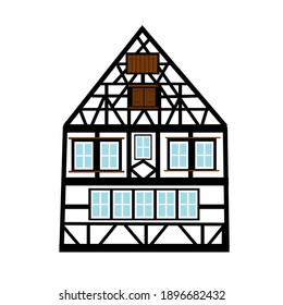 Old german house with wooden beams. colored half timbered building. Flat facades of european framing houses, cottages. 