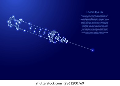 Old glass syringe with needle, from futuristic polygonal blue lines and glowing stars for banner, poster, greeting card