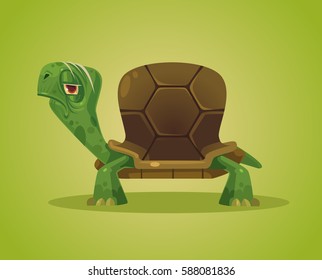 Old gloomy turtle character. Vector flat cartoon illustration
