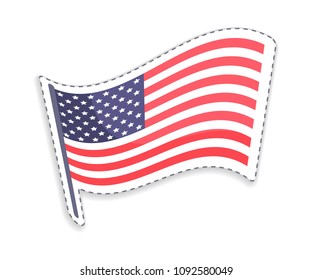 Old Glory on wooden pole, USA flag of rectangular shape, patriotic and democratic symbol of country, Grand Union, isolated on vector illustration