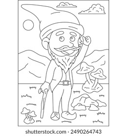 old gnome coloring book page for kids or grown adults coloring book mindful relaxation activity