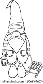 Old Gnome with Sleigh coloring page