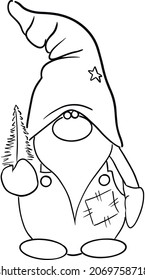 An old gnome with a small Christmas tree coloring book