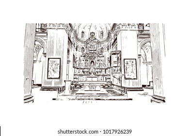 Old Goa, India. Hand drawn sketch illustration in vector.