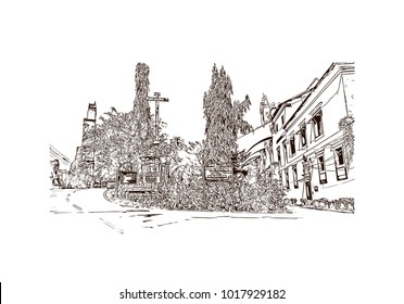 Old Goa, India. Hand drawn sketch illustration in vector.