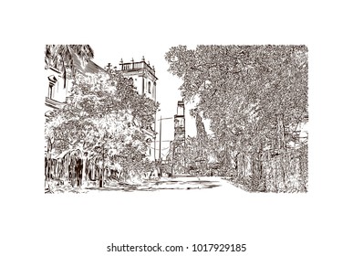 Old Goa, India. Hand drawn sketch illustration in vector.