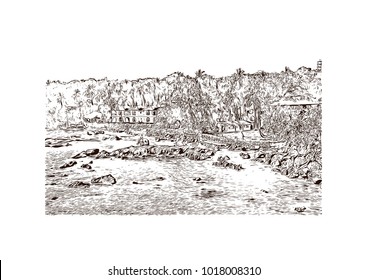 Old Goa, India. Hand drawn sketch illustration in vector.