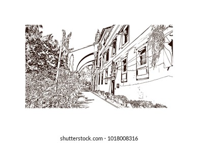 Old Goa, India. Hand drawn sketch illustration in vector.