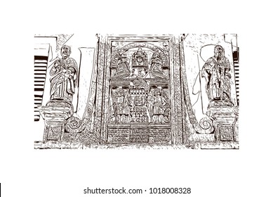 Old Goa, India. Hand drawn sketch illustration in vector.