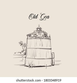 Old Goa lighthouse vector illustration