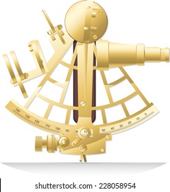 Old golden brass sextant old fashion Sailing Instrument vector illustration.
