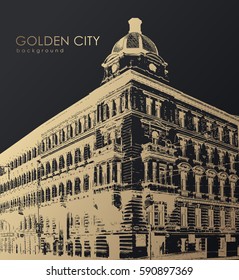 Old golden building. Vector art